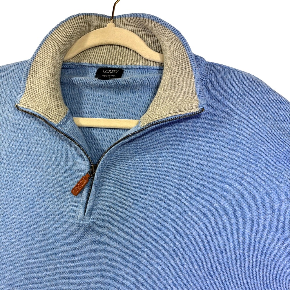 J.Crew Mens XL Quarter Zip Cotton Sweater Light Blue Grey Collar Pullover